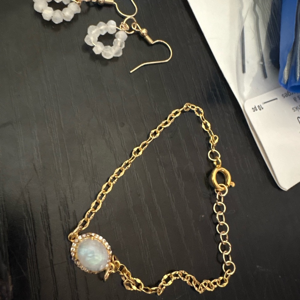 Genuine Moonstone Bracelet and Bead Earrings Set